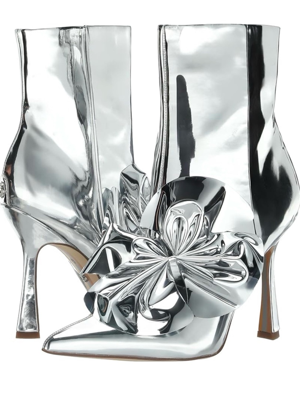 Sam Edelman Metallic Silver Pointed-Toe Ankle Boots with Sculpted Bow